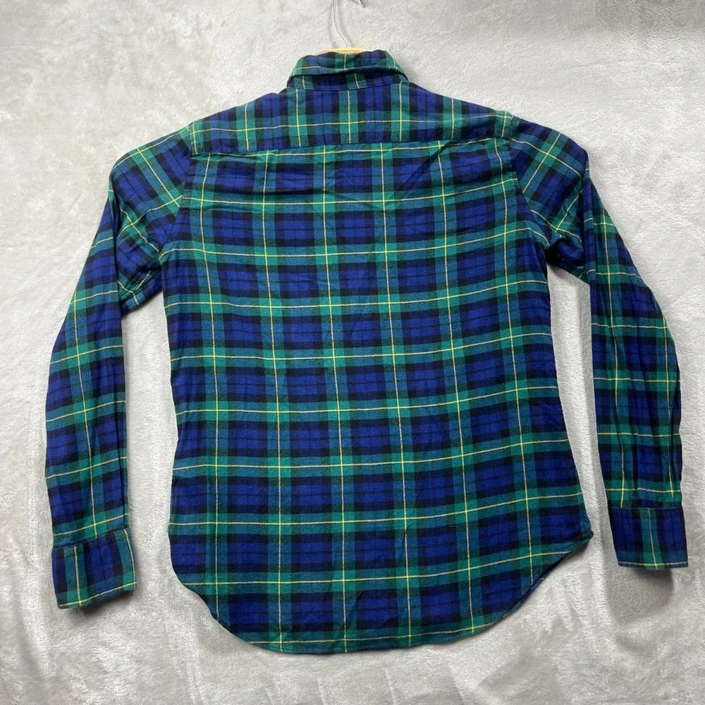 Ralph Lauren Flannel Shirt‎ Mens Medium Blue Green Plaid Classic Fit Button Down